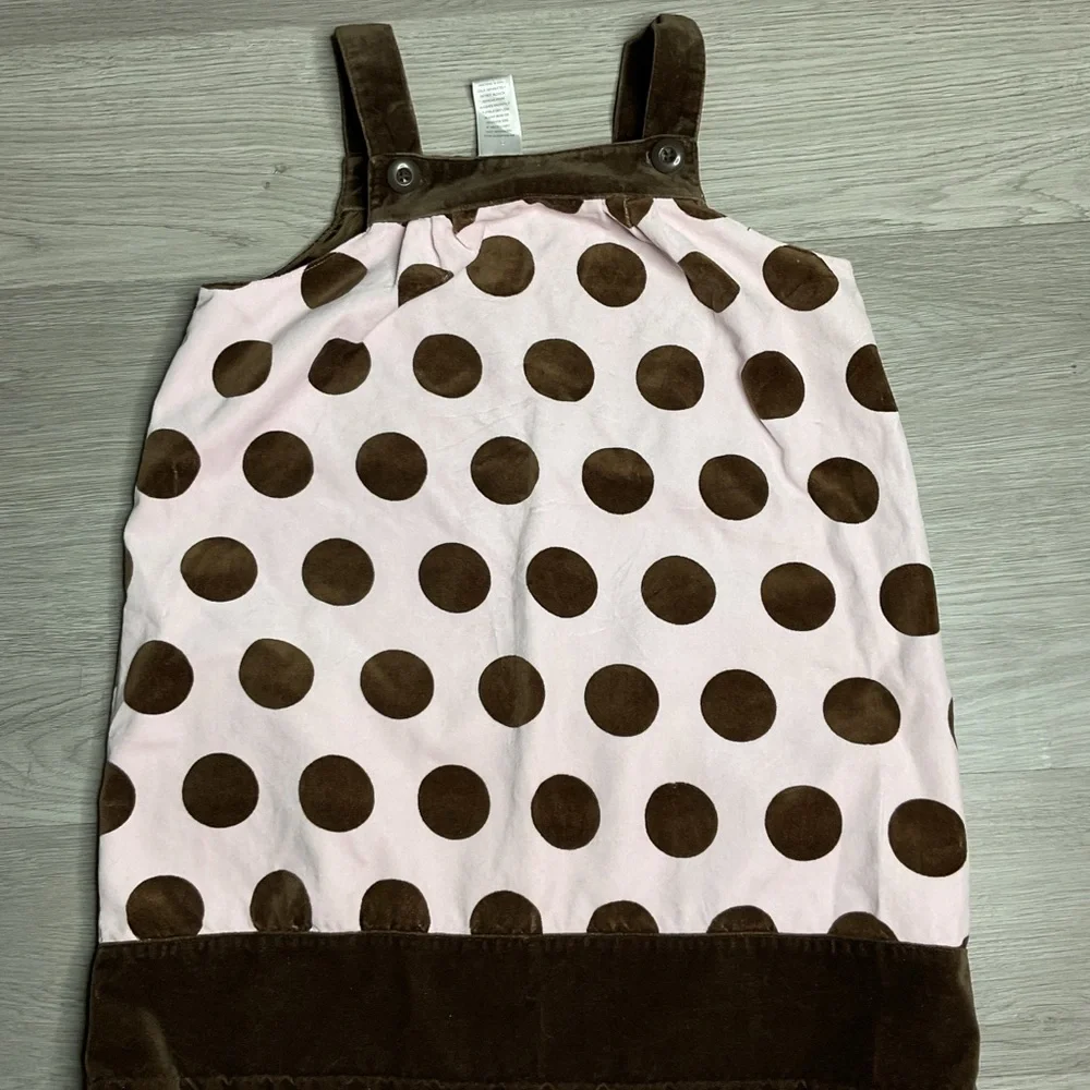 Gymboree Jumper Dress Size 7 Cotton Brown Pink‎ Polka Dot Corduroy Lined
